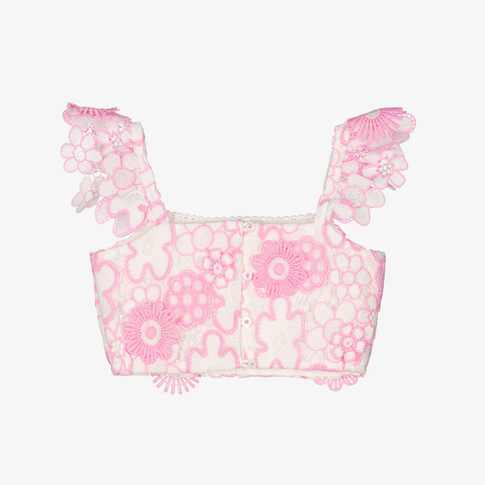 Marlo Kids-Girls Delicate Pink Floral Lace Top | Childrensalon Outlet