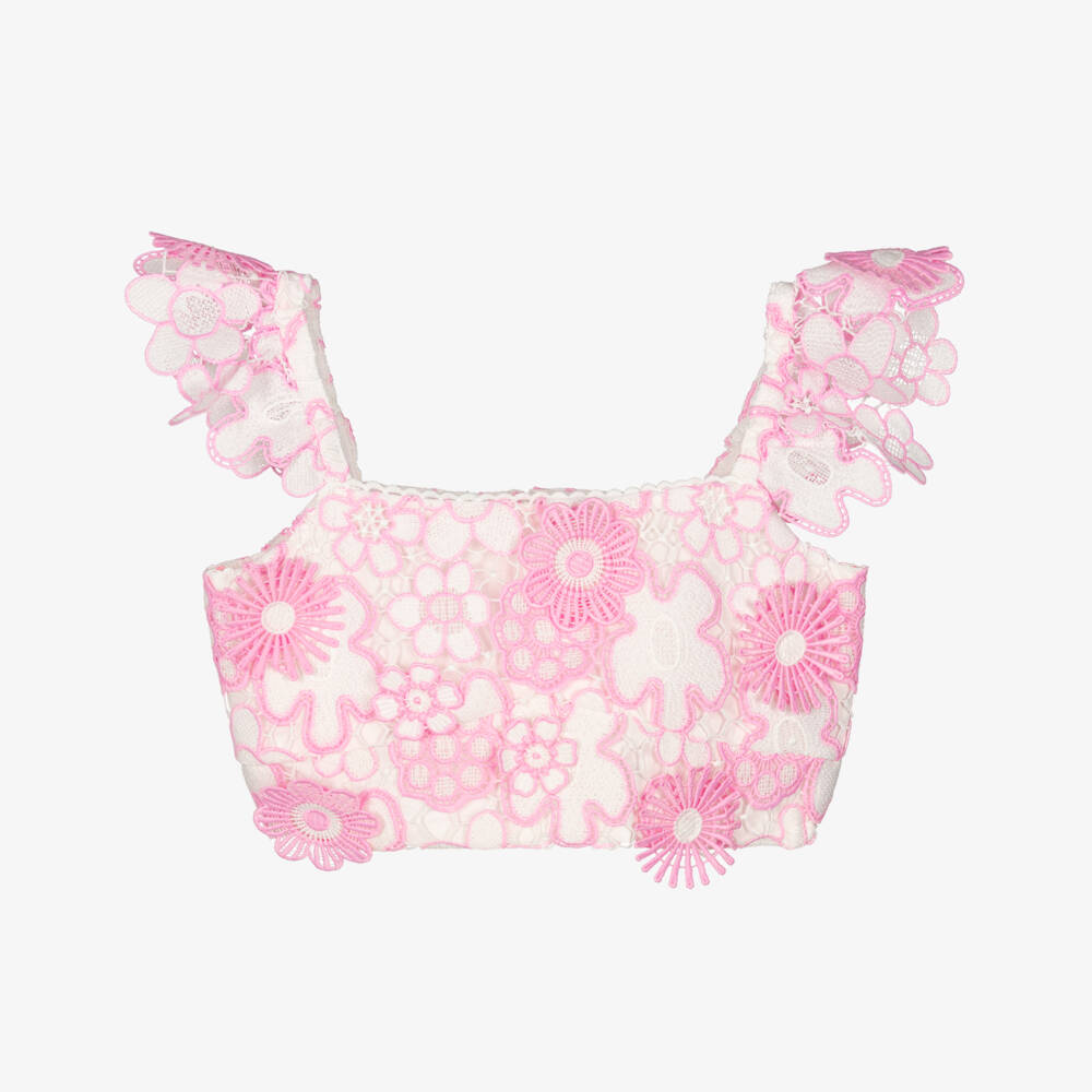 Marlo Kids-Нежный розовый кружевной топ с цветочным узором для девочек | Childrensalon Outlet