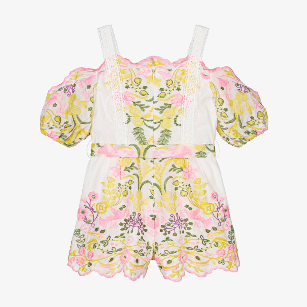 Marlo Kids-Girls Embroidered Floral Cotton Romper | Childrensalon Outlet