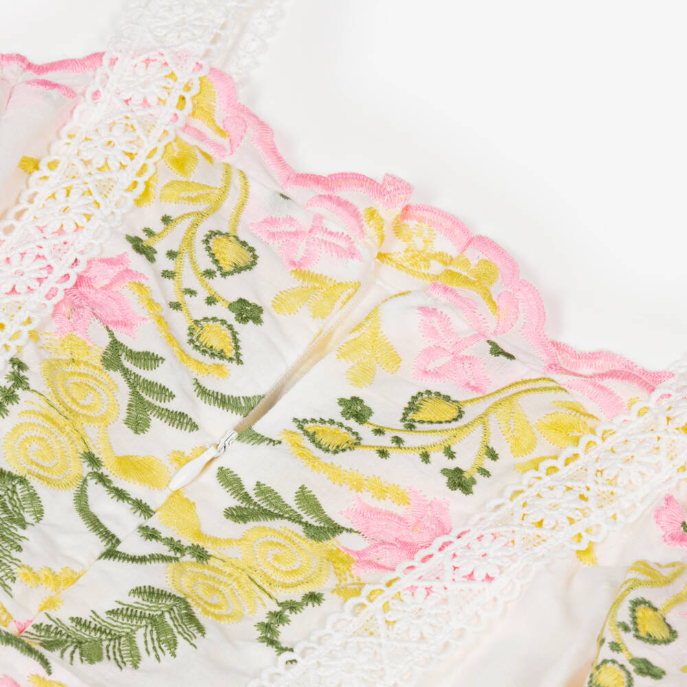 Marlo Kids-Girls Embroidered Floral Cotton Romper | Childrensalon Outlet