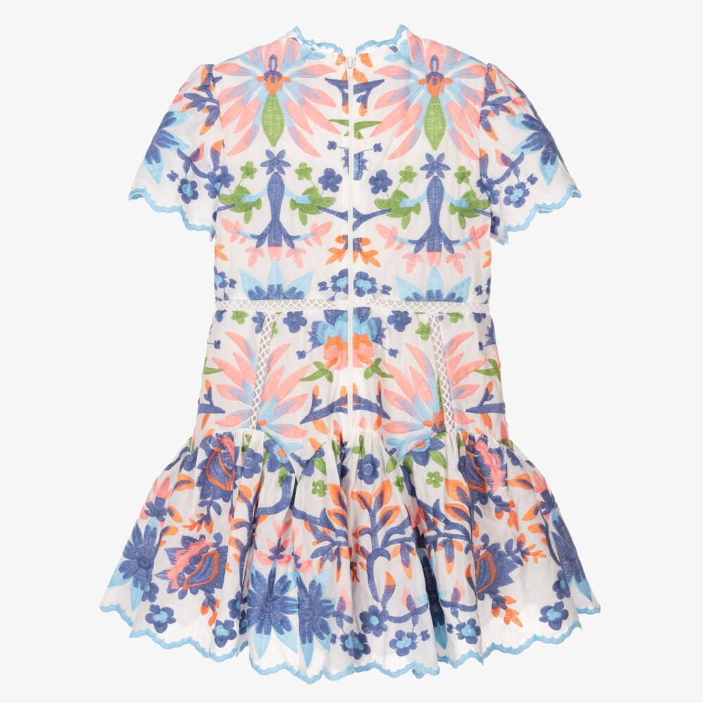 Marlo Kids-Girls Floral Blue Cotton Frock | Childrensalon Outlet