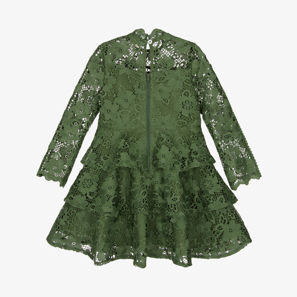 Marlo Kids-Girls Green Guipure Lace Dress | Childrensalon Outlet