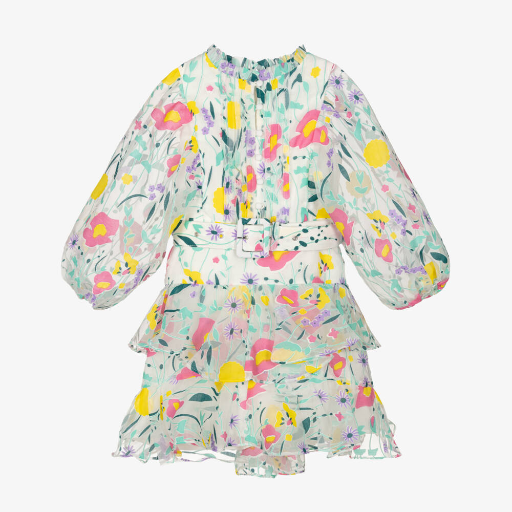 Marlo Kids-Girls Green & White Organza Floral Frock | Childrensalon Outlet