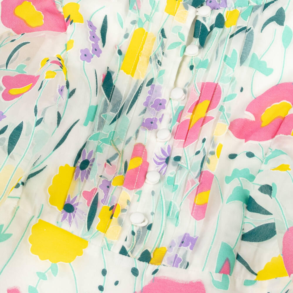 Marlo Kids-Girls Green & White Organza Floral Frock | Childrensalon Outlet