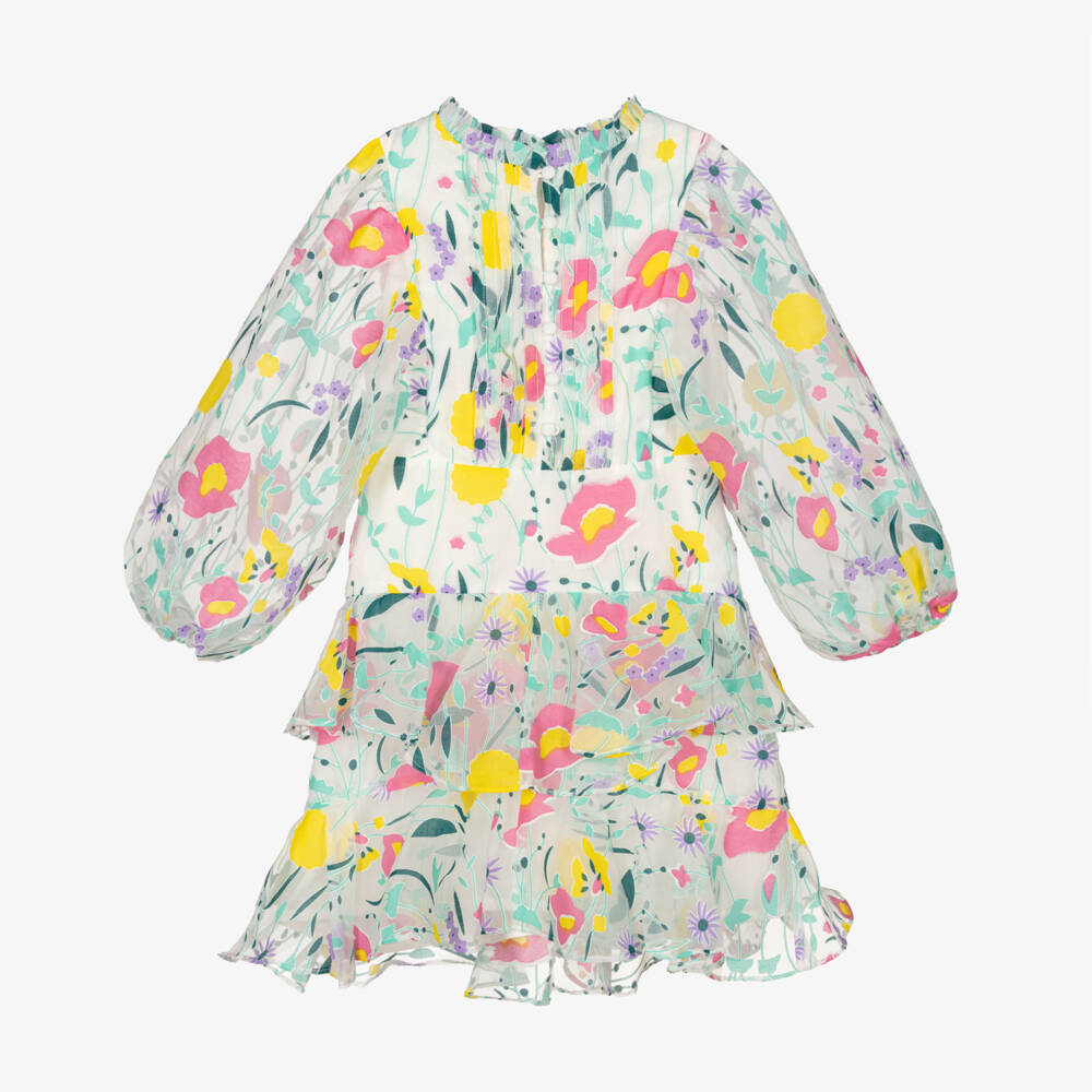 Marlo Kids-Girls Green & White Organza Floral Frock | Childrensalon Outlet