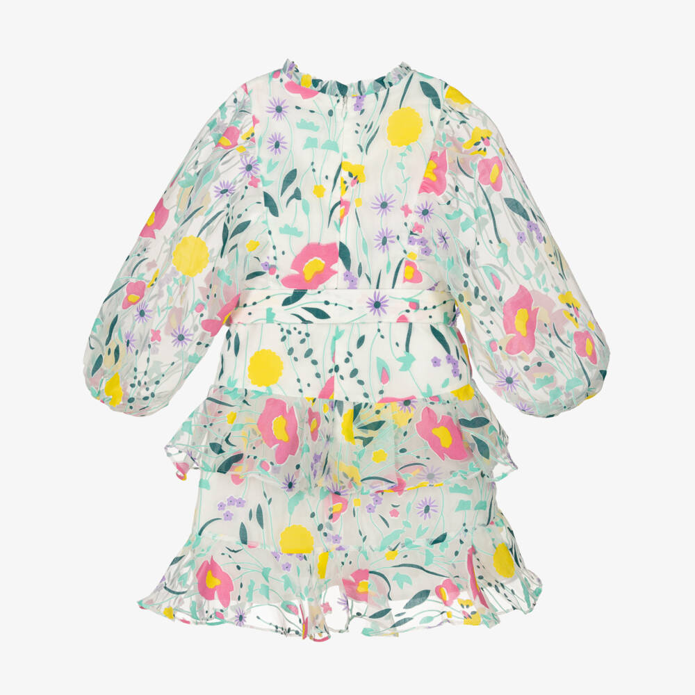 Marlo Kids-Girls Green & White Organza Floral Frock | Childrensalon Outlet