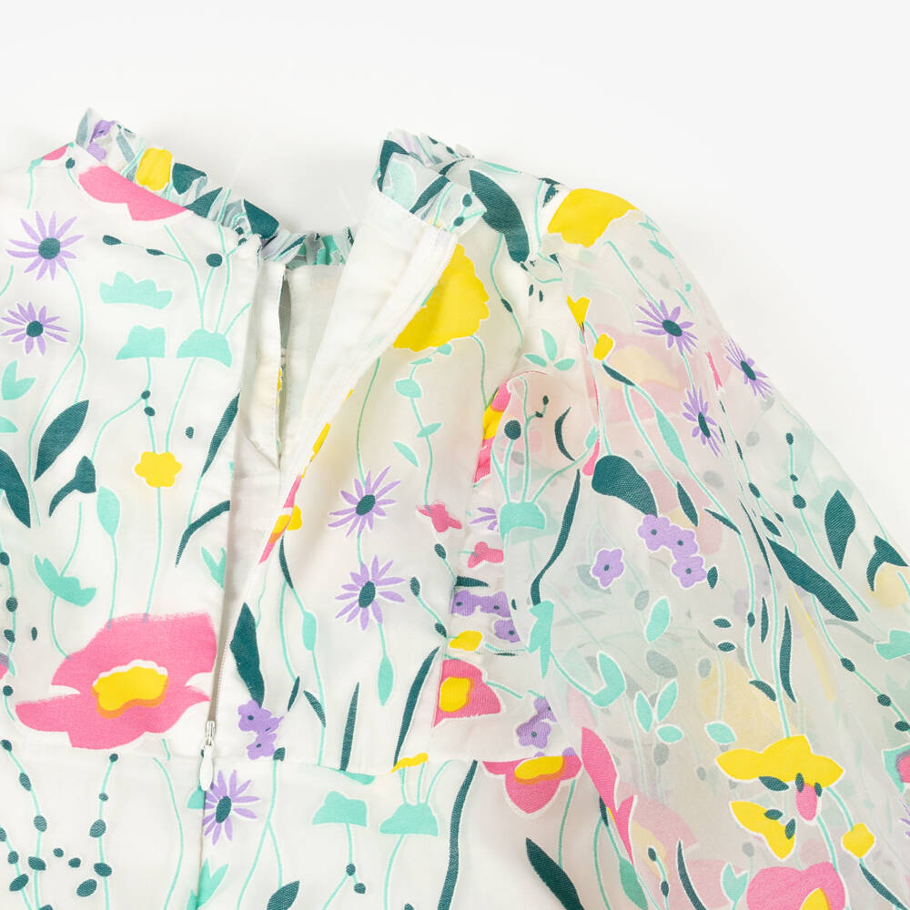 Marlo Kids-Girls Green & White Organza Floral Frock | Childrensalon Outlet