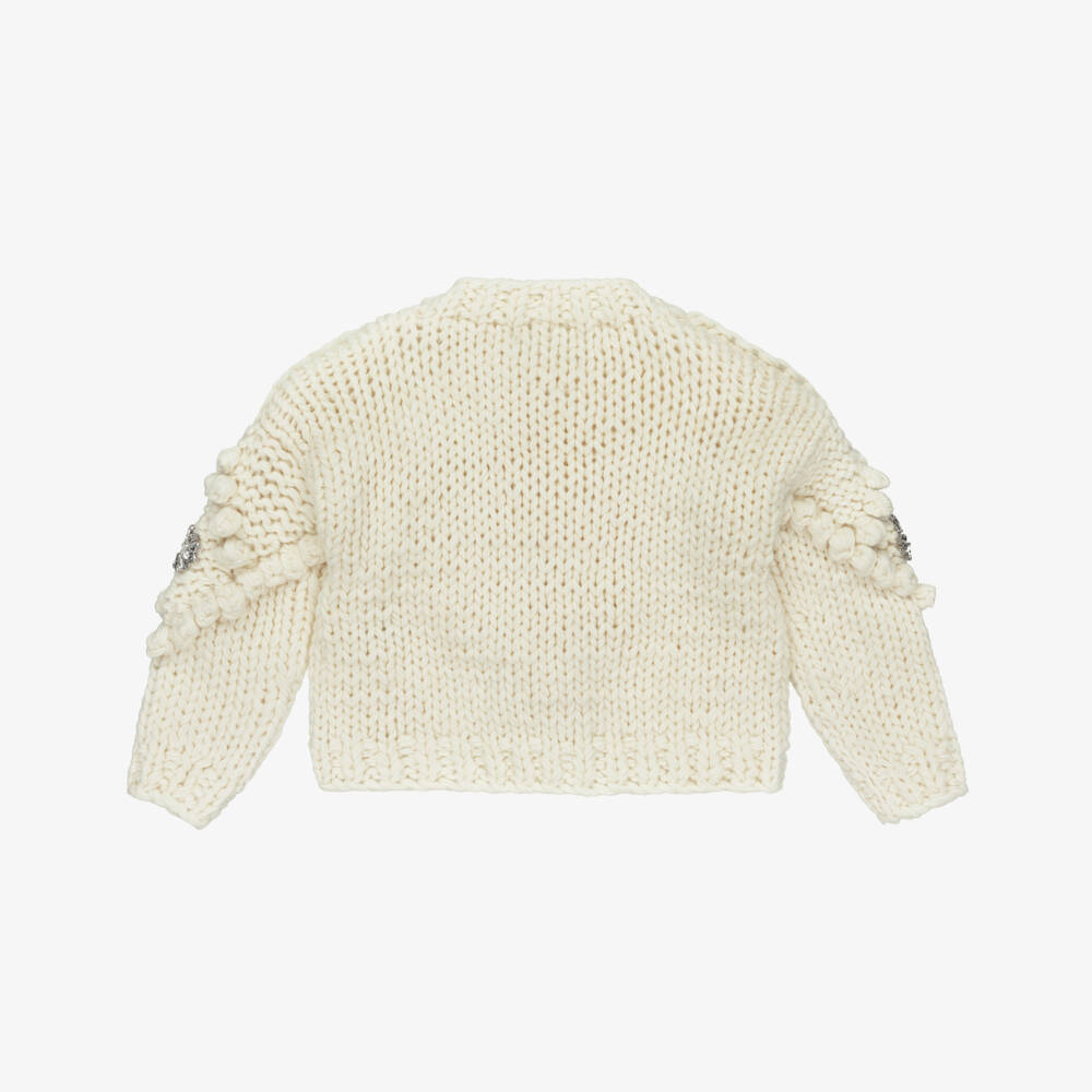 Marlo Kids-Girls Ivory Chunky Knitted Cardigan with Jewel Embellishments | Childrensalon Outlet