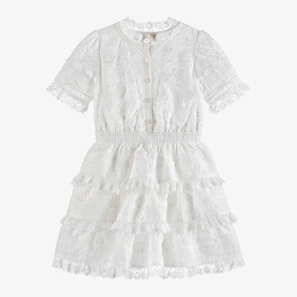 Marlo Kids-Girls Ivory Cotton & Silk Dress | Childrensalon Outlet