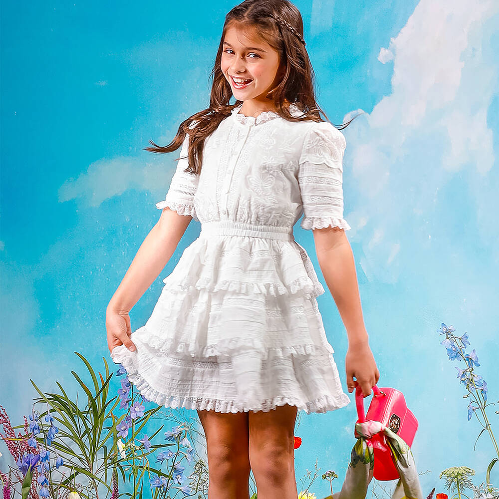 Marlo Kids-Girls Ivory Cotton & Silk Dress | Childrensalon Outlet