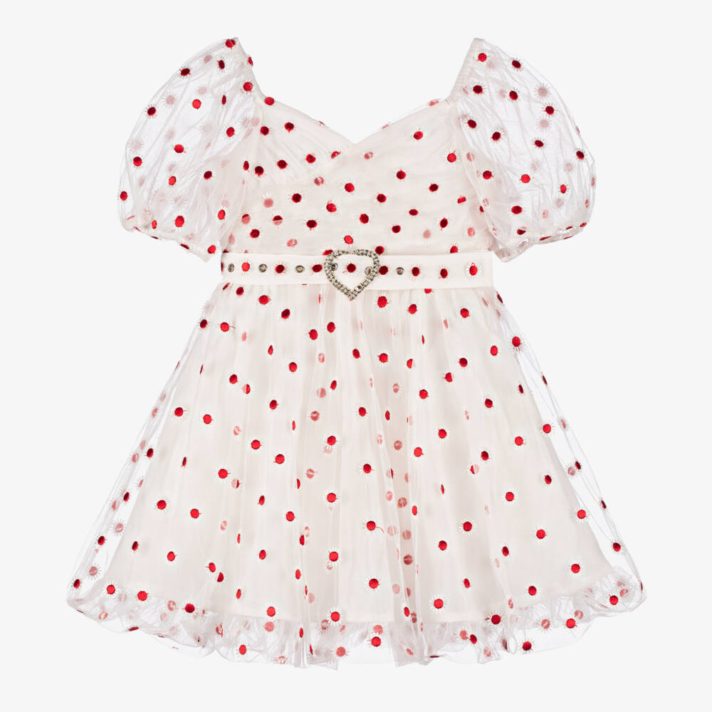 Marlo Kids-Girls Ivory Daisy Embellished Tulle Gown | Childrensalon Outlet