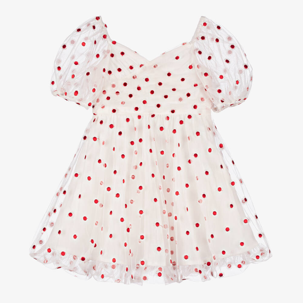Marlo Kids-Кремовое платье из тюля с украшением в виде ромашек для девочек | Childrensalon Outlet