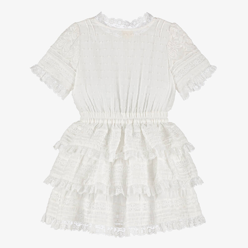 Marlo Kids-Girls Ivory Lace Button Dress | Childrensalon Outlet