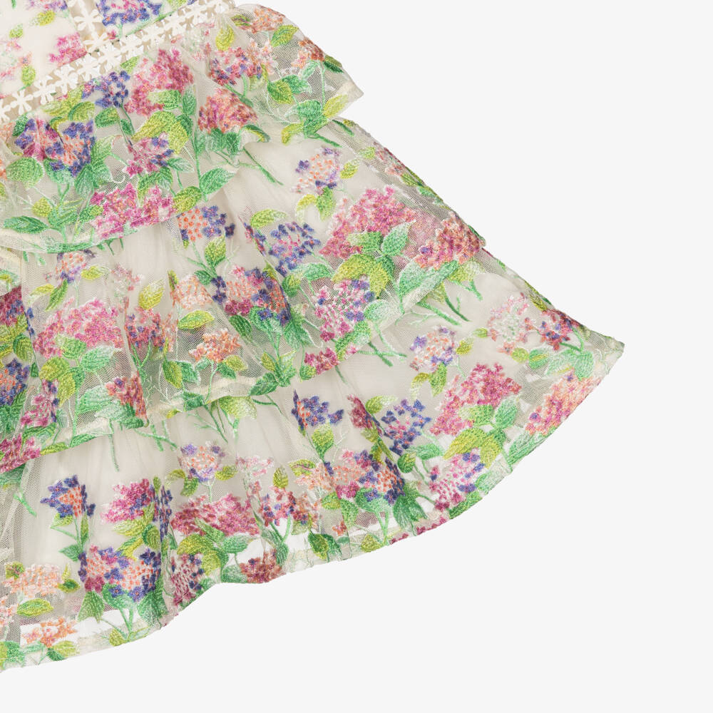 Marlo Kids-Girls Ivory Tulle Floral Embroidered Dress | Childrensalon Outlet