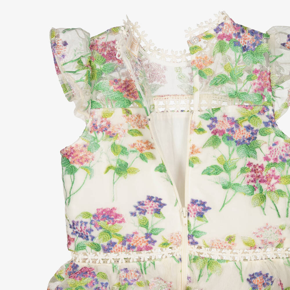 Marlo Kids-Girls Ivory Tulle Floral Embroidered Dress | Childrensalon Outlet