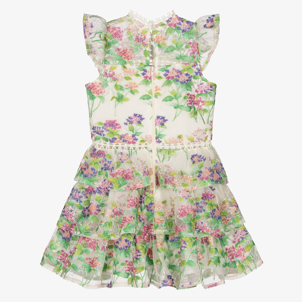 Marlo Kids-Girls Ivory Tulle Floral Embroidered Dress | Childrensalon Outlet