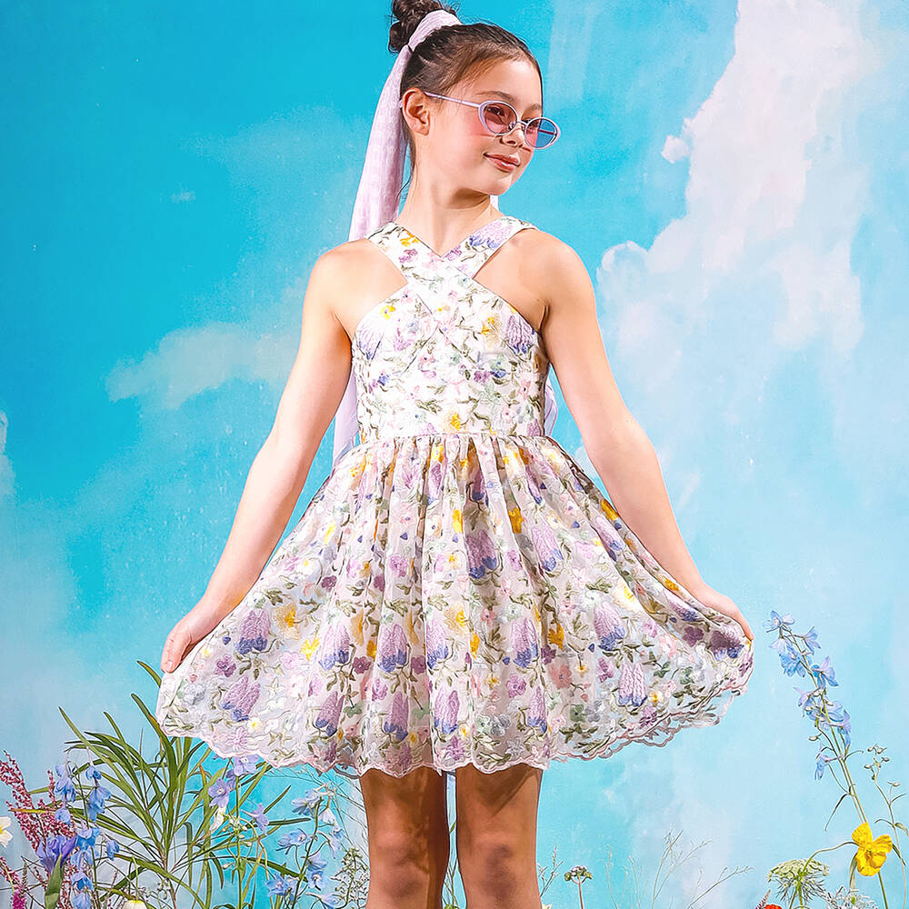 Girls purple floral dress sales