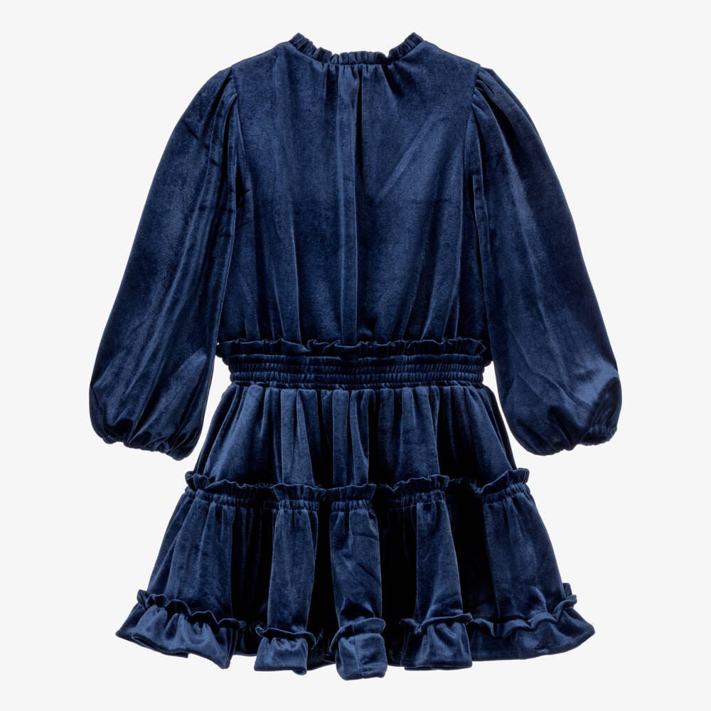Marlo Kids-Girls Navy Blue Velour Dress | Childrensalon Outlet