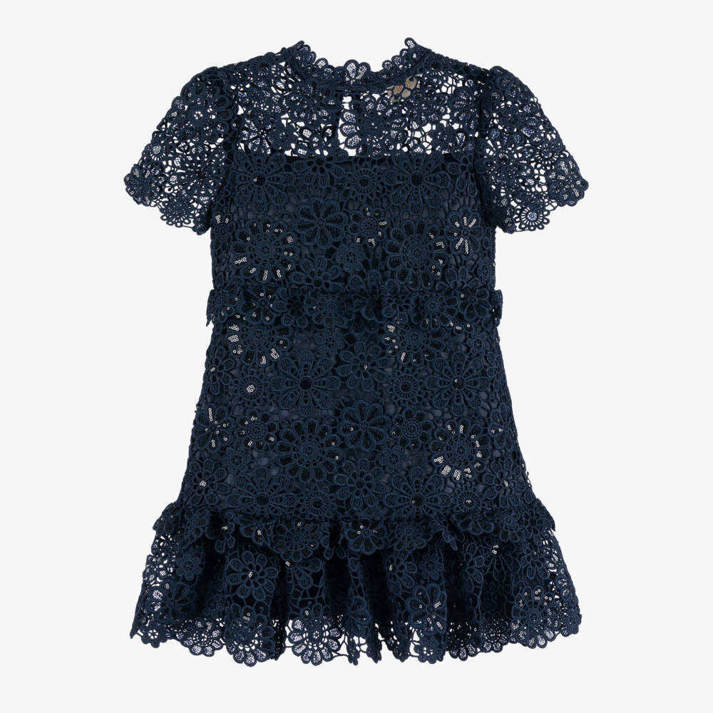 Marlo Kids-Girls Navy Floral Lace Dress | Childrensalon Outlet