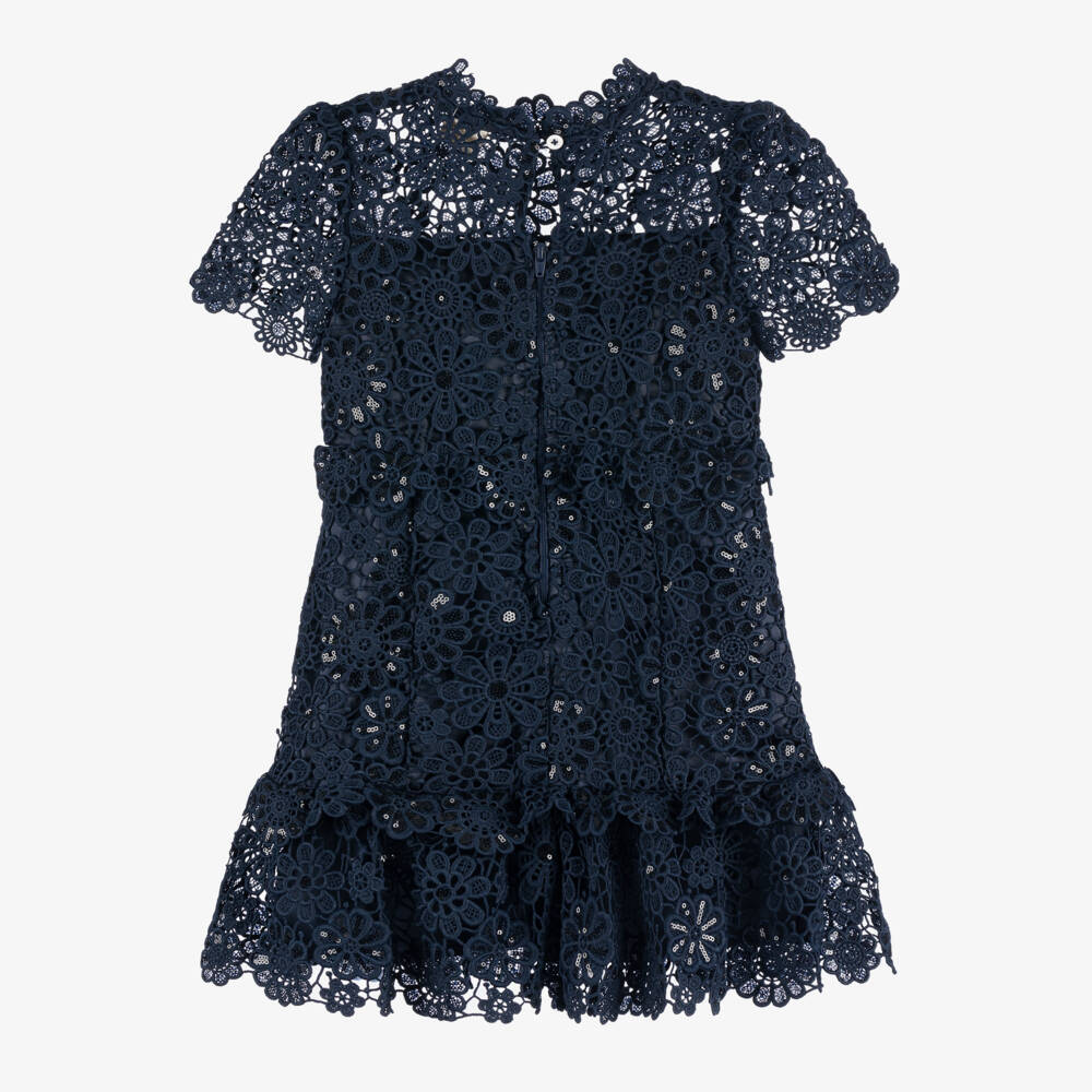 مارلو كيدز-فستان دانتيل مزين بترتر لون كحلي | Childrensalon Outlet