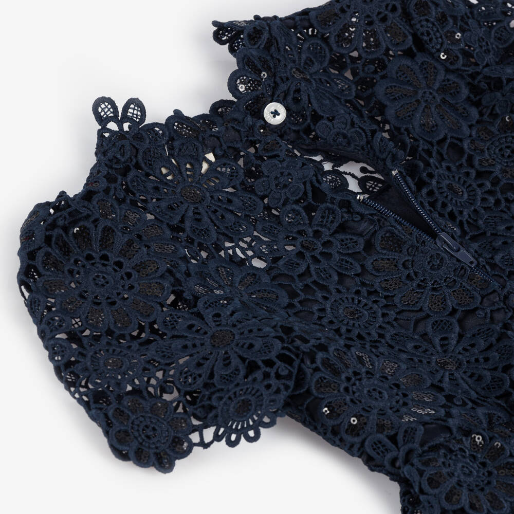 مارلو كيدز-فستان دانتيل مزين بترتر لون كحلي | Childrensalon Outlet