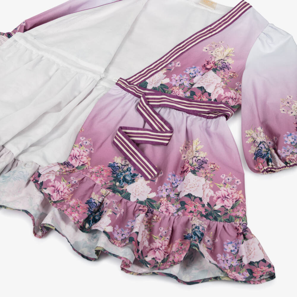 Marlo Kids-Girls Ombré Purple Cotton Sateen Floral Wrap Dress | Childrensalon Outlet