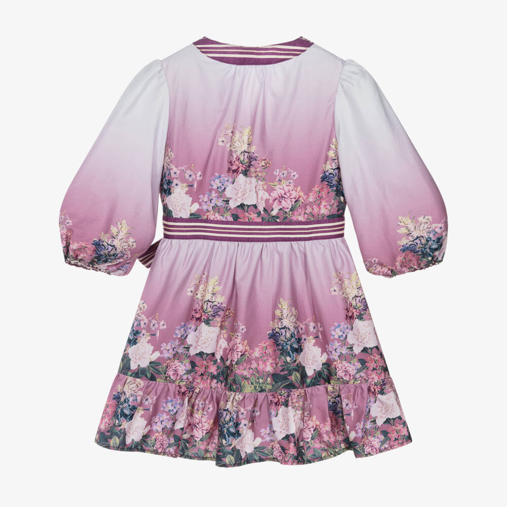 Marlo Kids-Girls Ombré Purple Cotton Sateen Floral Wrap Dress | Childrensalon Outlet