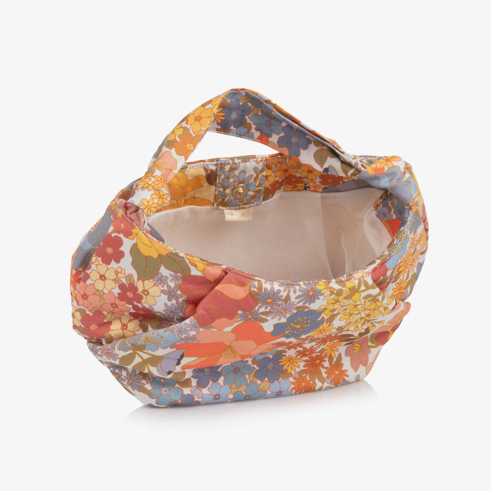 Marlo Kids-Girls Orange Floral Cotton Handbag (24cm) | Childrensalon Outlet