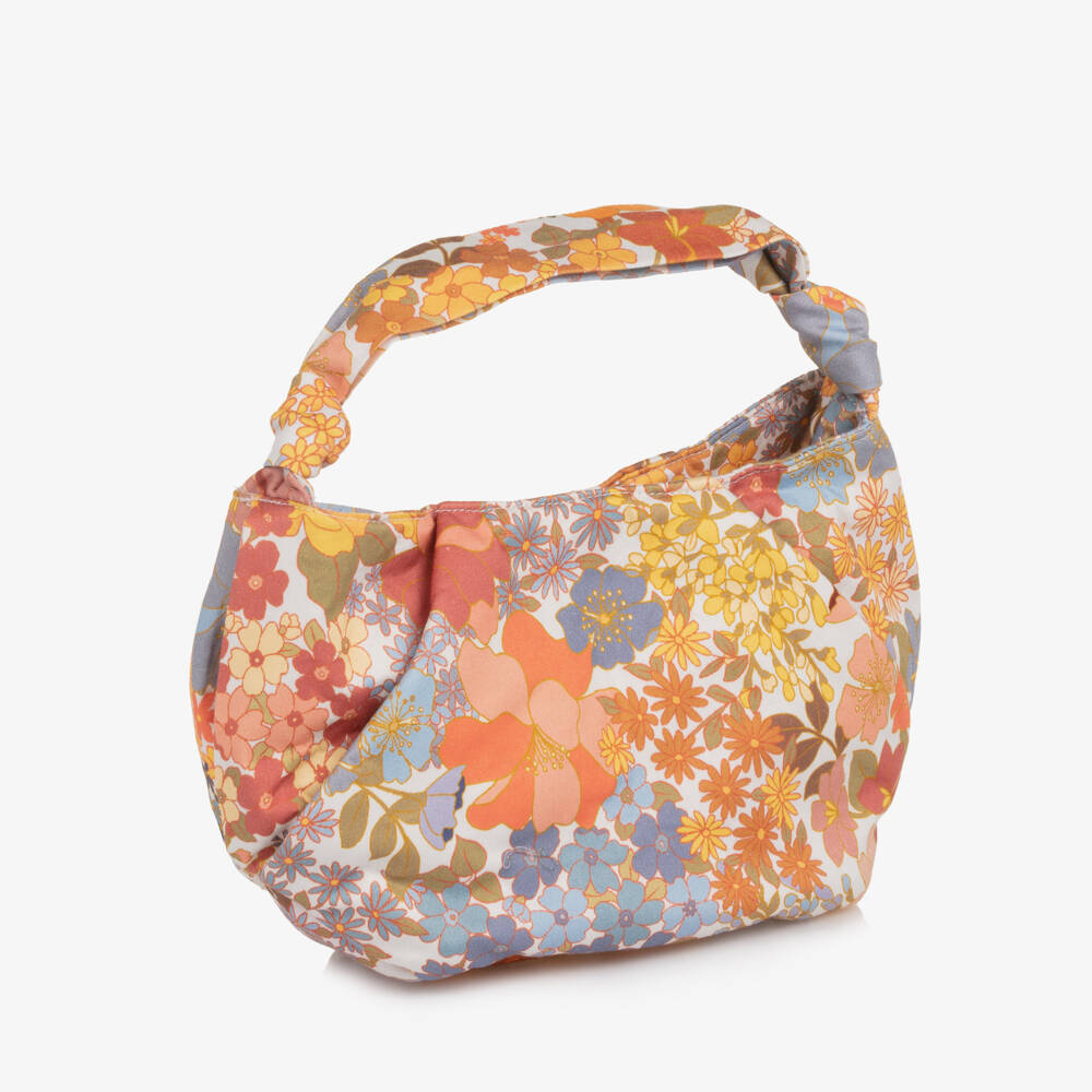 Marlo Kids-Girls Orange Floral Cotton Handbag (24cm) | Childrensalon Outlet