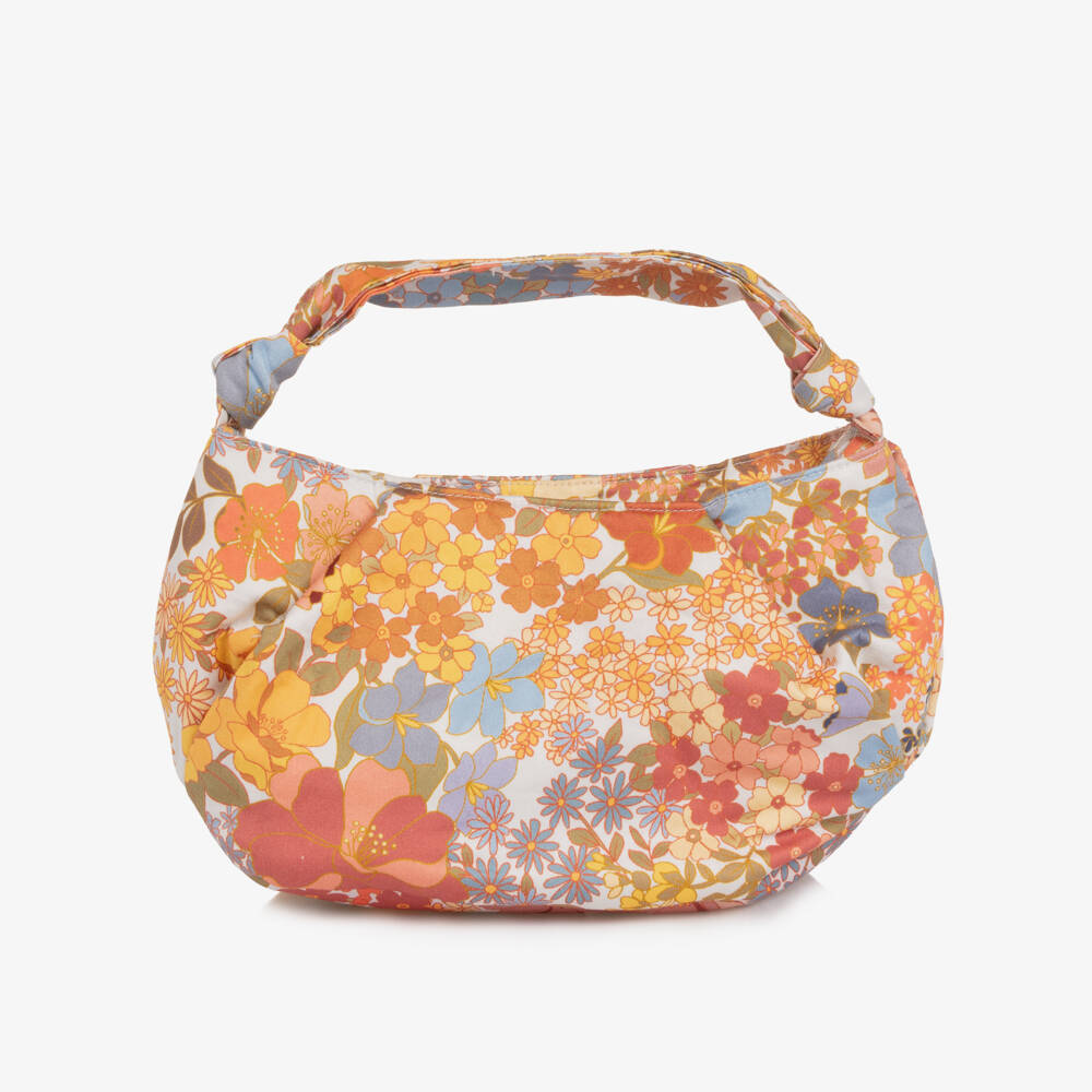 Marlo Kids-Girls Orange Floral Cotton Handbag (24cm) | Childrensalon Outlet