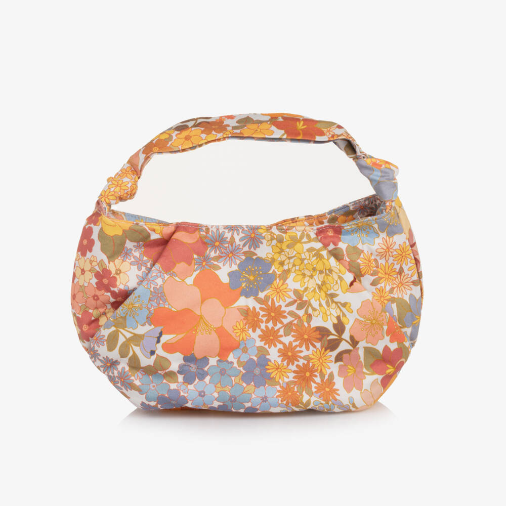 Marlo Kids-Girls Orange Floral Cotton Handbag (24cm) | Childrensalon Outlet