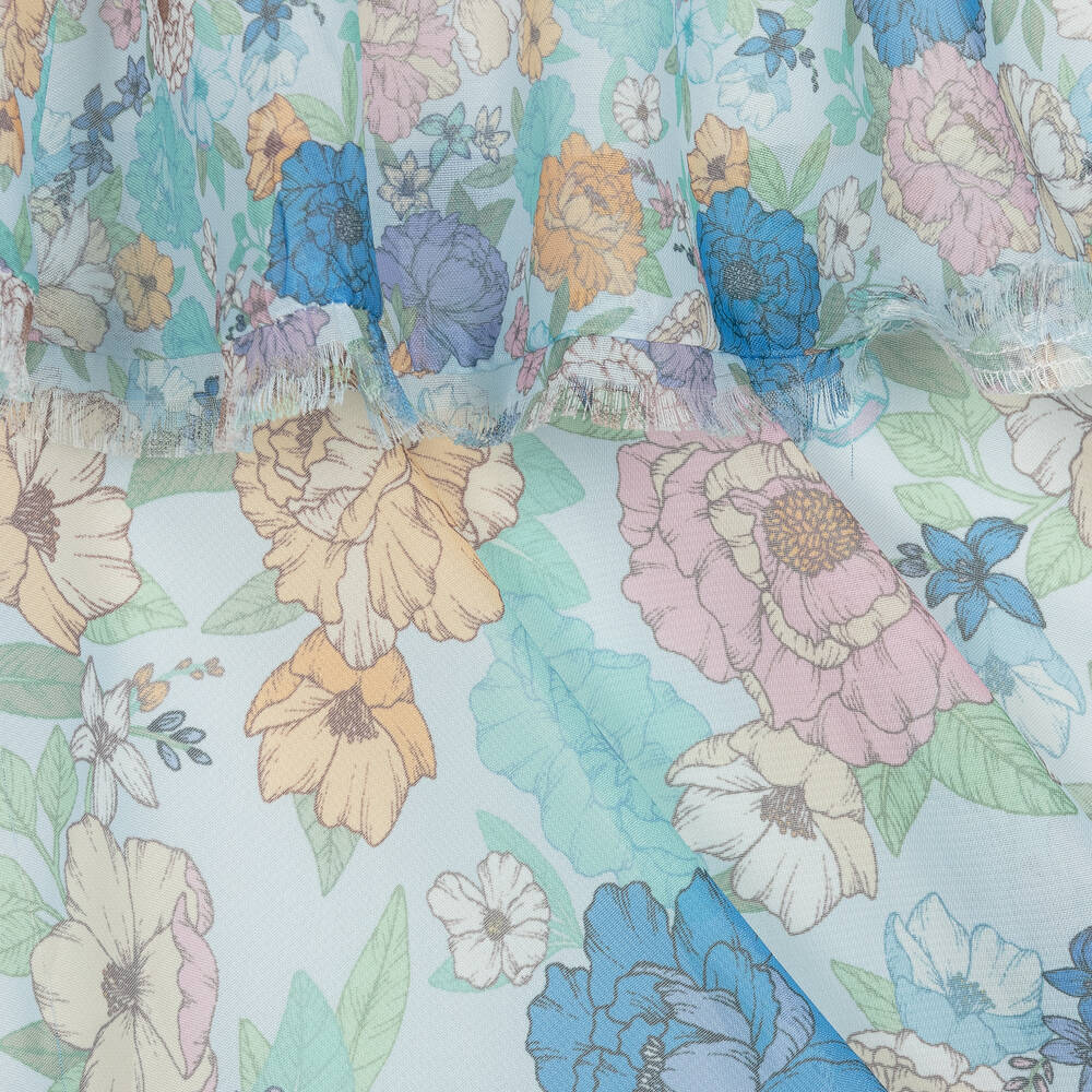 Marlo Kids-فستان ماكسي شيفون لون أزرق فاتح بطبعة ورود | Childrensalon Outlet