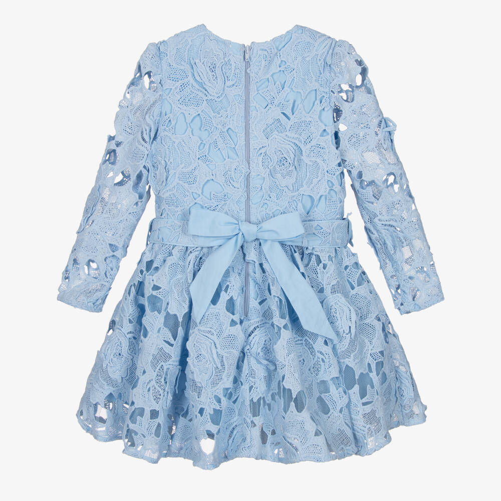Marlo Kids-Girls Pale Blue Guipure Lace Dress with Crystal Belt | Childrensalon Outlet