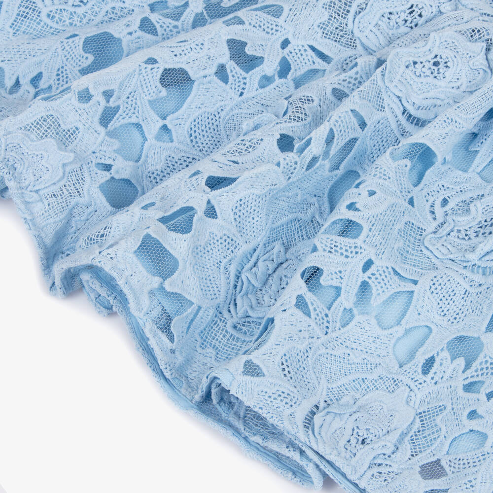 Marlo Kids-Girls Pale Blue Guipure Lace Dress with Crystal Belt | Childrensalon Outlet