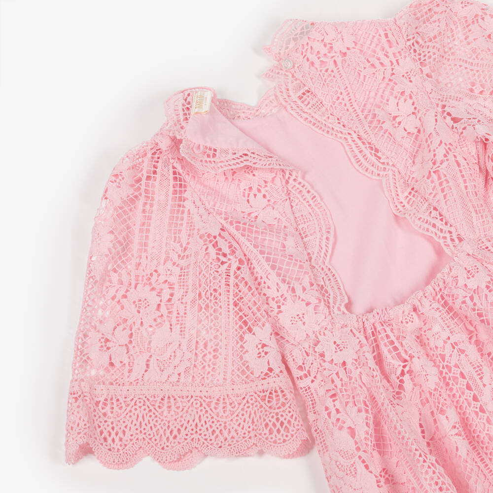 Marlo Kids-Girls Pale Pink Guipure Lace Maxi Dress | Childrensalon Outlet