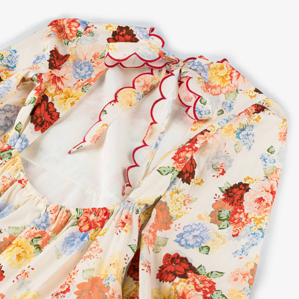 Marlo Kids-Girls Pink & Beige Floral Sateen Dress | Childrensalon Outlet