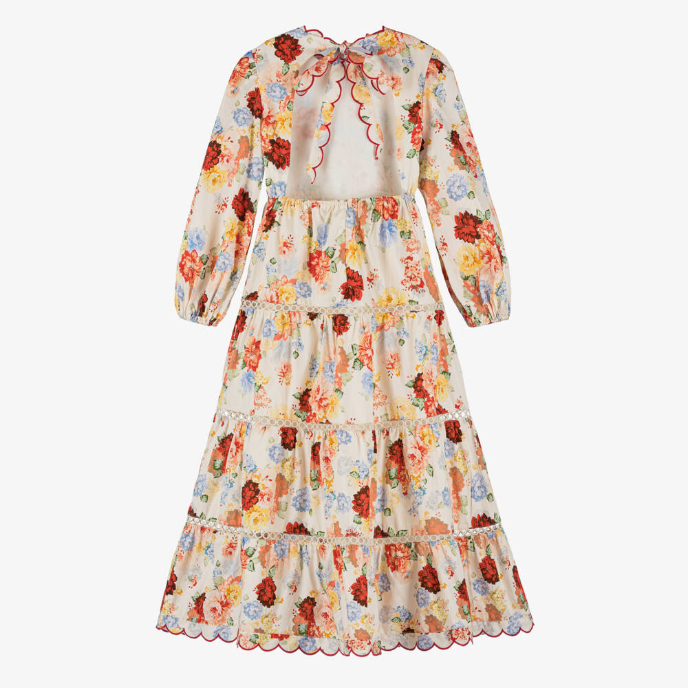 Marlo Kids-Girls Pink & Beige Floral Sateen Dress | Childrensalon Outlet