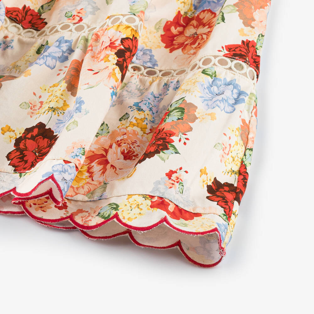 Marlo Kids-Girls Pink & Beige Floral Sateen Dress | Childrensalon Outlet