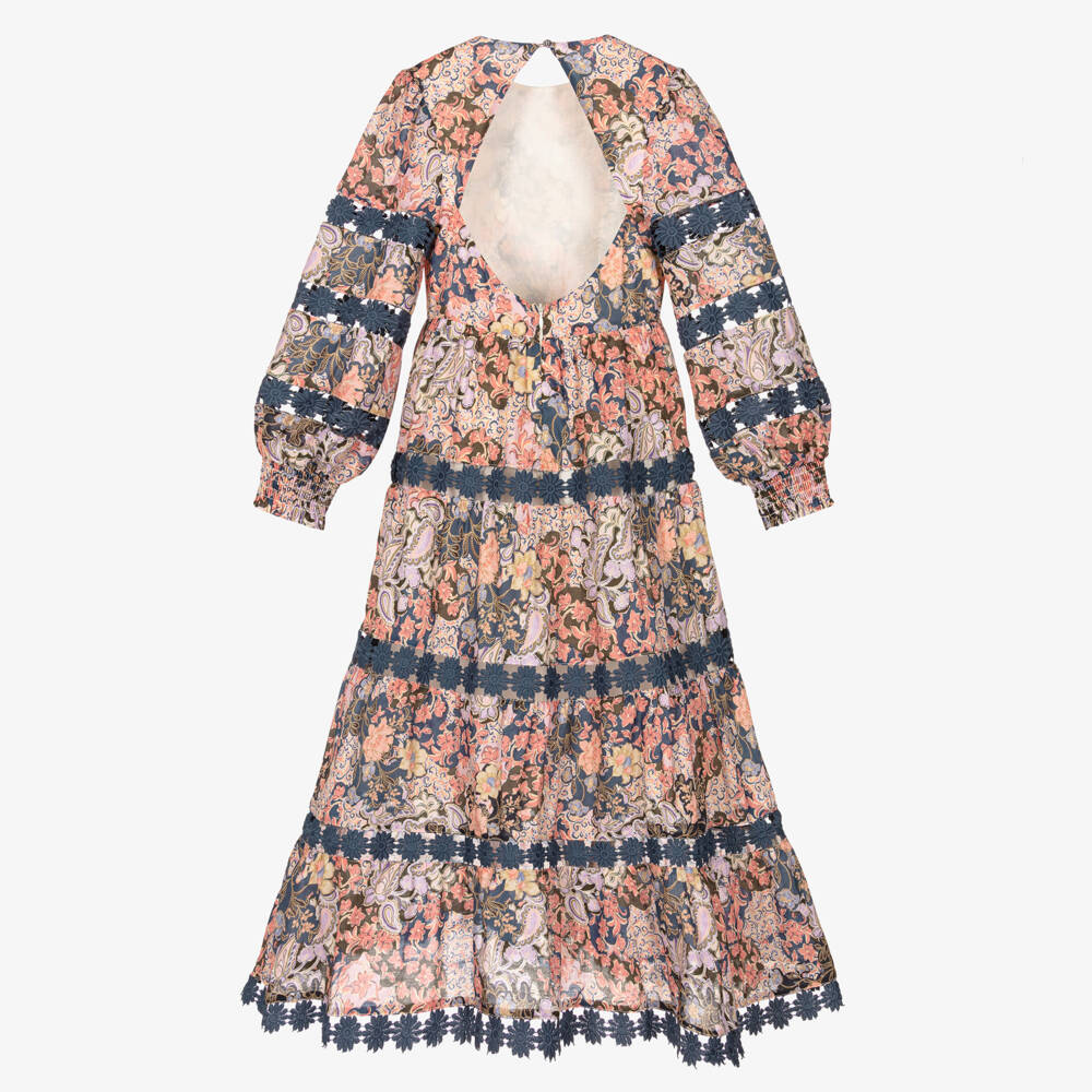 Marlo Kids-Girls Pink & Blue Floral Organza Dress | Childrensalon Outlet