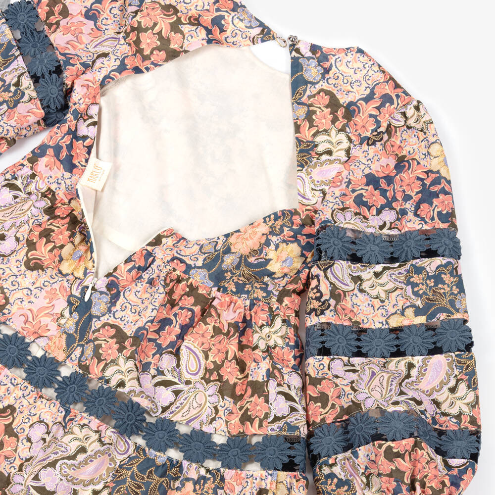 Marlo Kids-Girls Pink & Blue Floral Organza Dress | Childrensalon Outlet