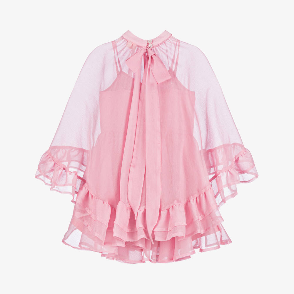 Marlo Kids-Girls Pink Crêpe Chiffon Cape Dress Set | Childrensalon Outlet
