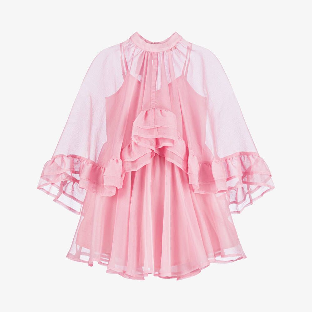 Marlo Kids-Girls Pink Crêpe Chiffon Cape Dress Set | Childrensalon Outlet