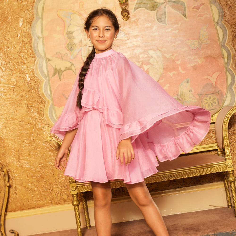 Marlo Kids-Girls Pink Crêpe Chiffon Cape Dress Set | Childrensalon Outlet
