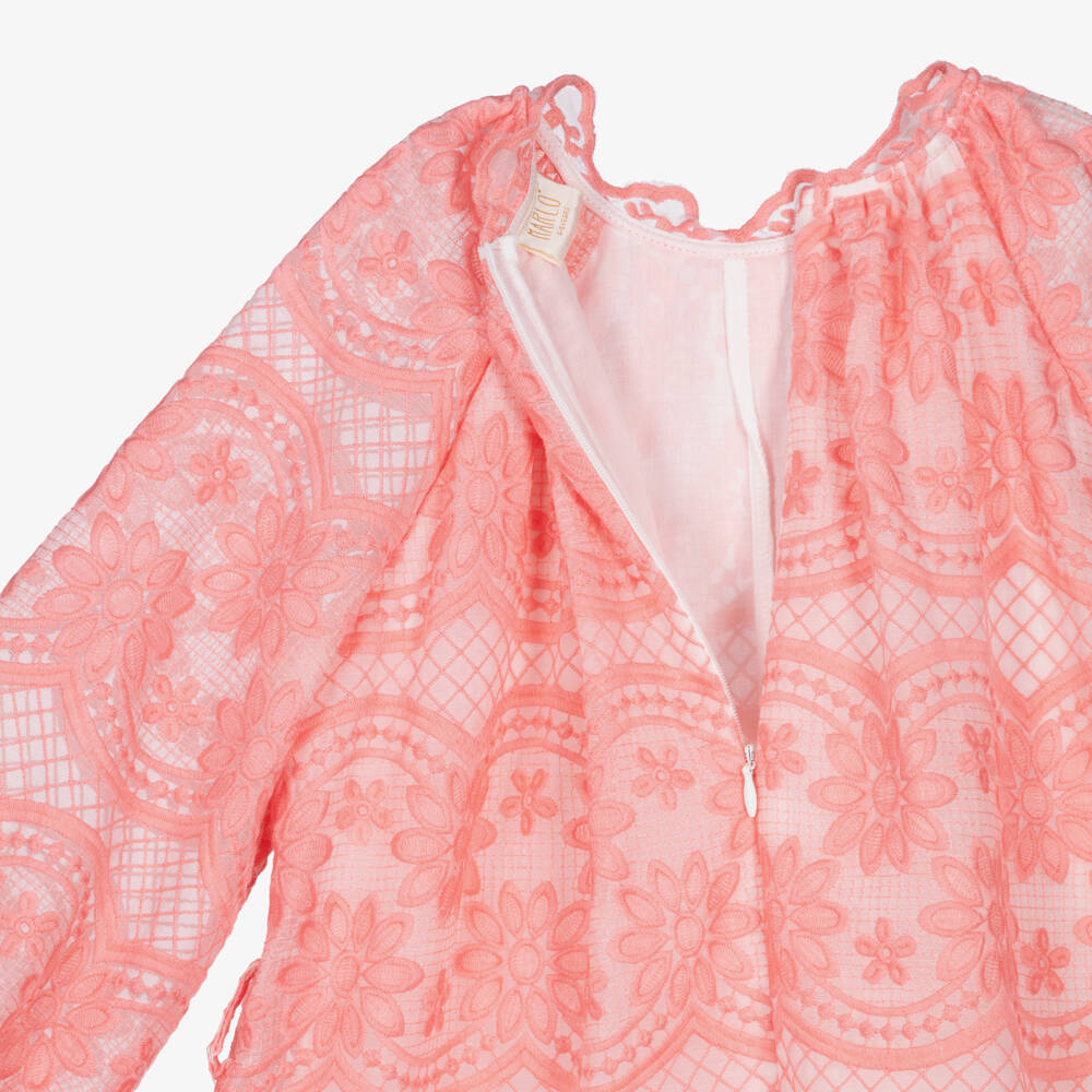 Marlo Kids-Girls Pink Embroidered Chiffon Dress | Childrensalon Outlet