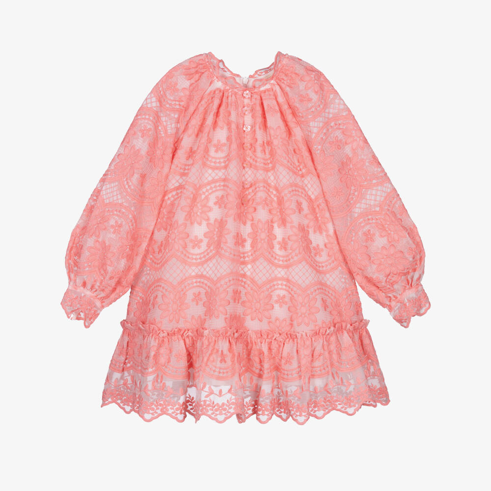 Marlo Kids-Girls Pink Embroidered Chiffon Dress | Childrensalon Outlet