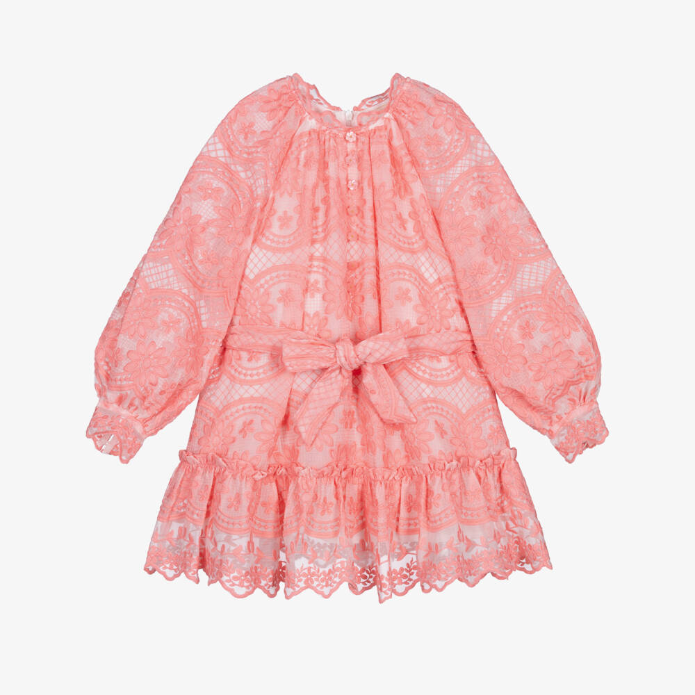 Marlo Kids-Girls Pink Embroidered Chiffon Dress | Childrensalon Outlet