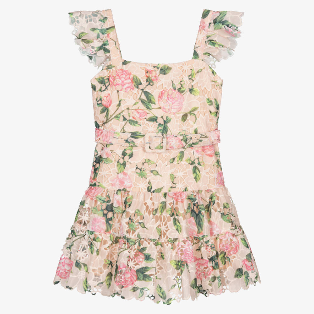 Marlo Kids-Girls Pink Embroidered Floral Chiffon Dress | Childrensalon Outlet