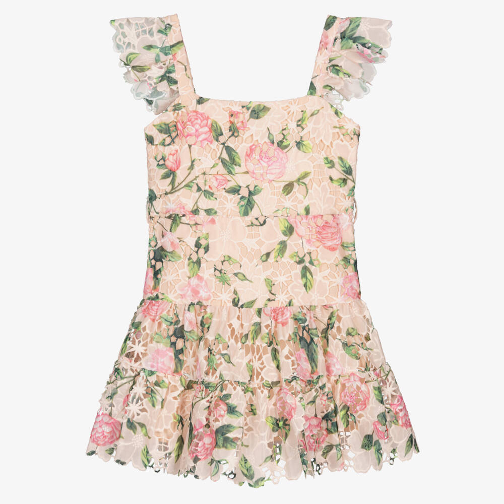 Marlo Kids-Girls Pink Embroidered Floral Chiffon Dress | Childrensalon Outlet