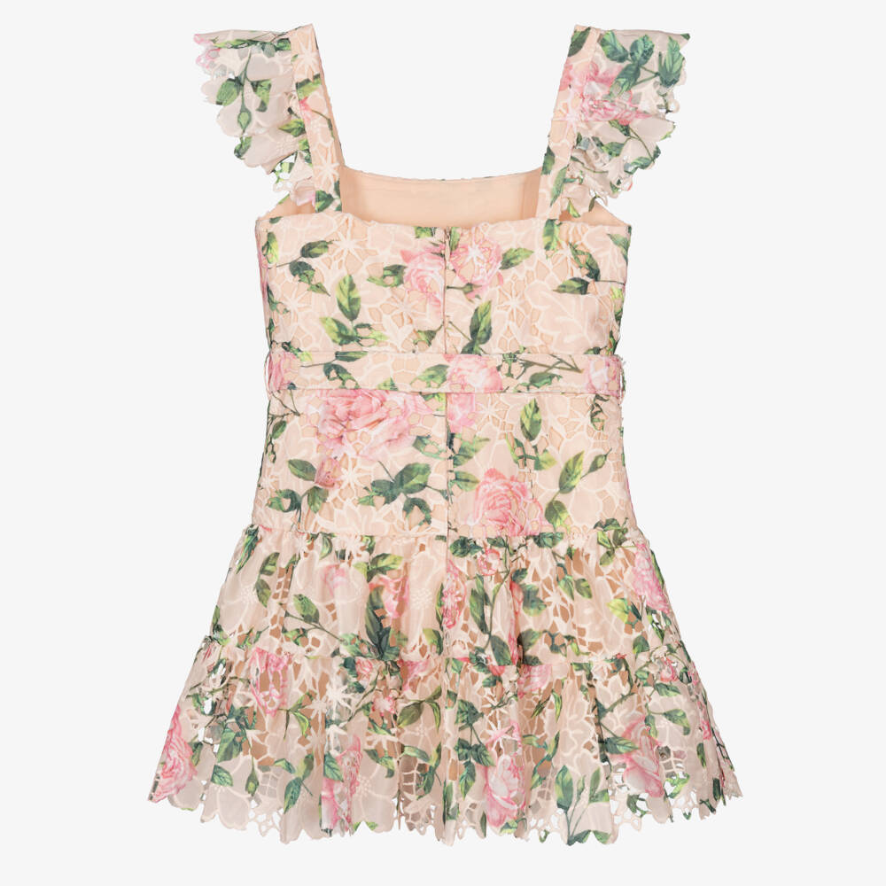 Marlo Kids-Girls Pink Embroidered Floral Chiffon Dress | Childrensalon Outlet