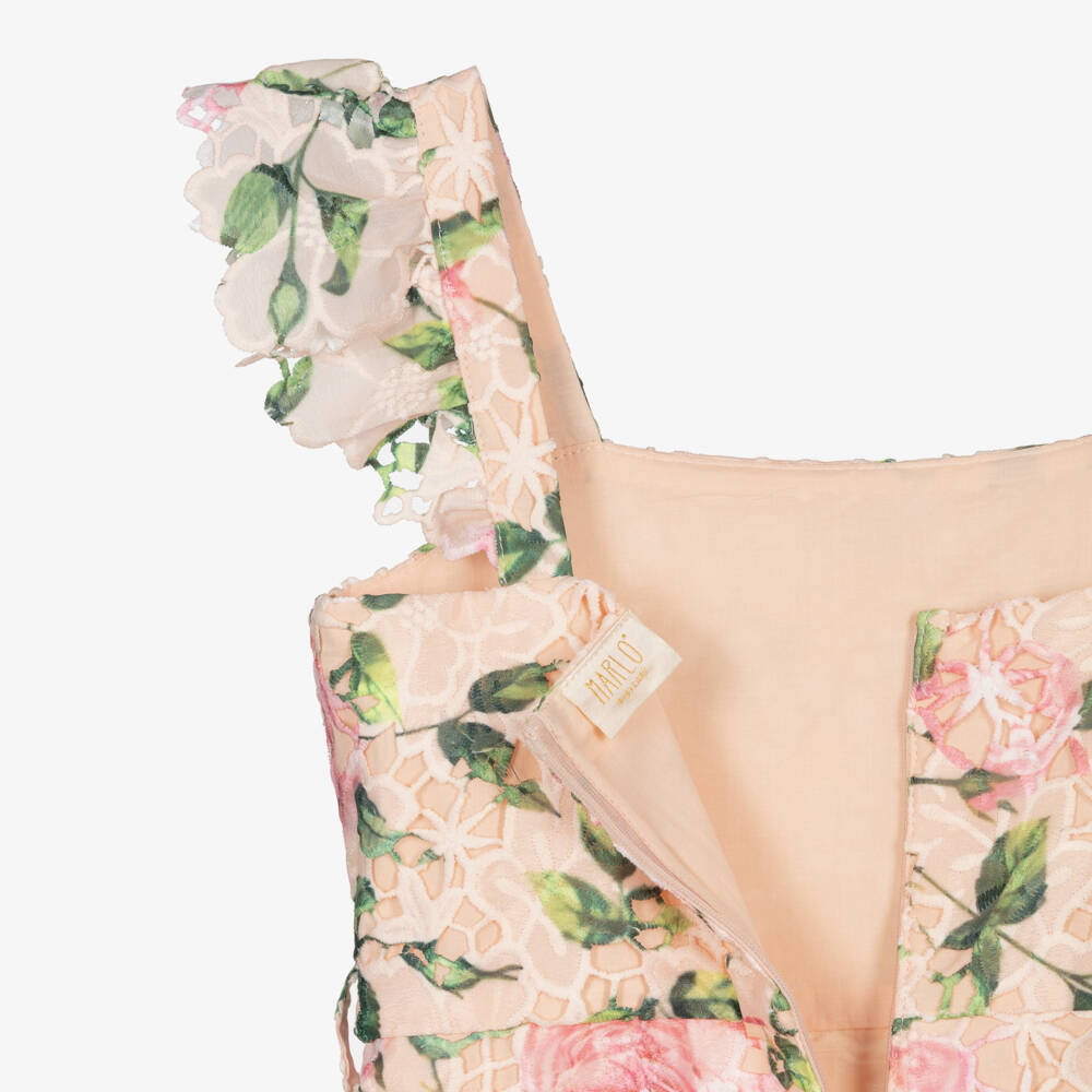 Marlo Kids-Girls Pink Embroidered Floral Chiffon Dress | Childrensalon Outlet